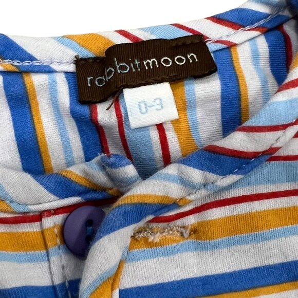 Rabbit Moon Baby Shortalls Romper 0-3 Months Striped Short Sleeve - Picture 3 of 4